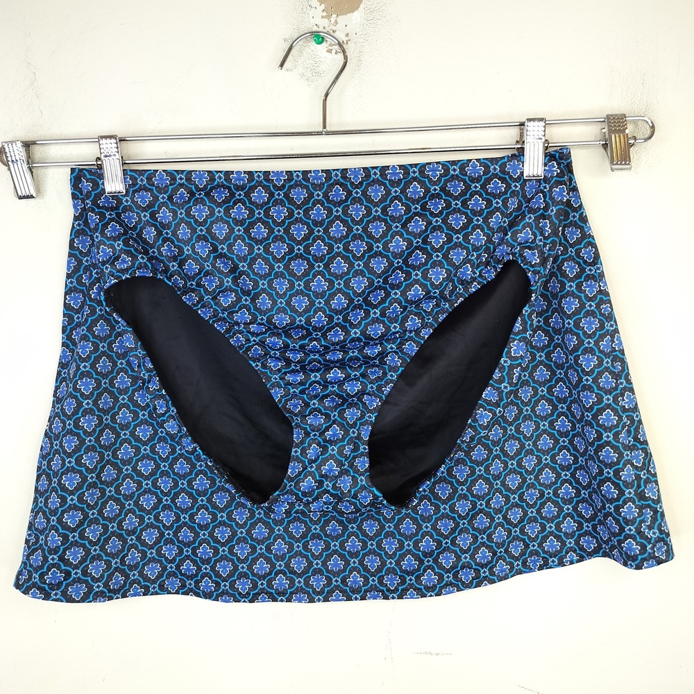 Lands End Swim Skirt + Bikini Bottom Set 14 Floral Geometric Blue